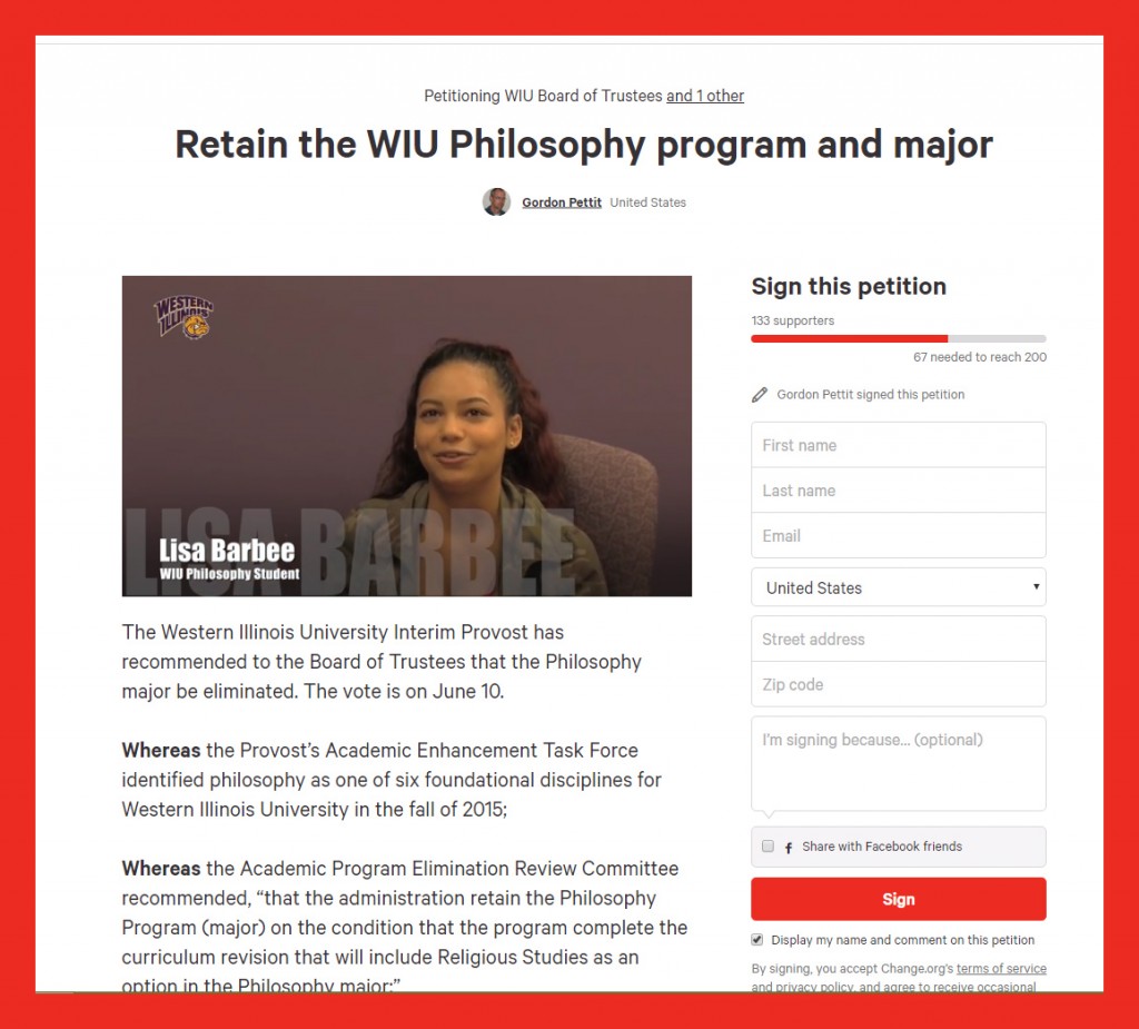 WIU program elimination petition