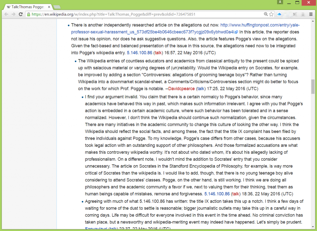 Pogge wikipedia talk screenshot