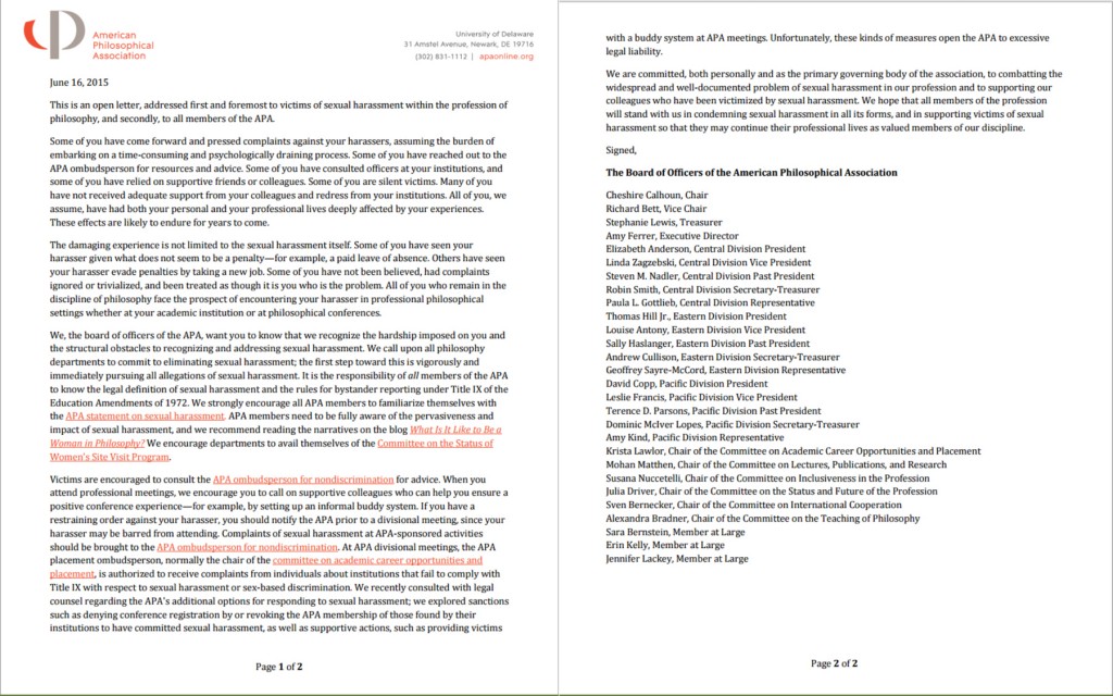 APA Sexual Harassment Open Letter June 2015 j